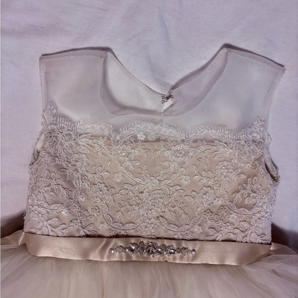 Elegant Cream Layered Kids Dress, 4T - Picture 2 of 4